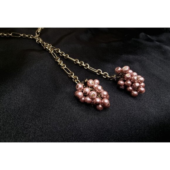 Heidi Daus Long Gold-Tone Necklace With Pink Pearl Cluster Pendants - Picture 2 of 5